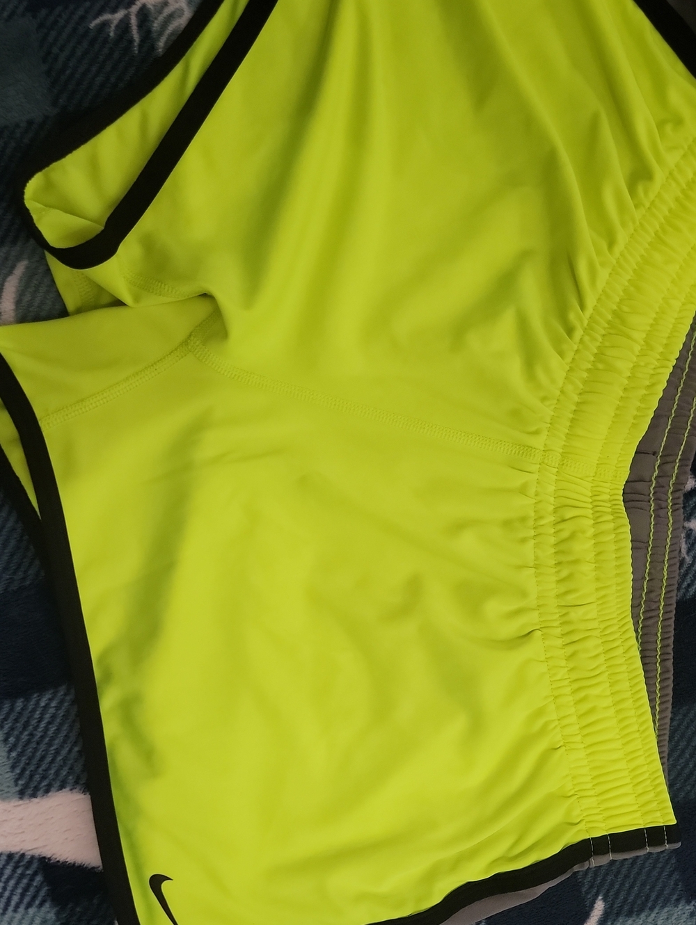 Nike Women's Neon Yellow Athletic Shorts with Black Trim
